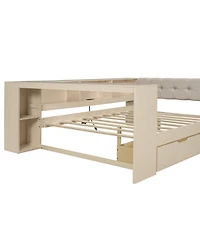 Streamdale Furniture Full Platform Bed with Storage, Charging Station, Cream