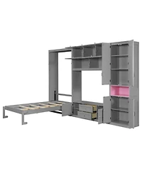 Streamdale Furniture Twin Gray Wooden Murphy Bed with Tv Stand, Drawers & Shelves