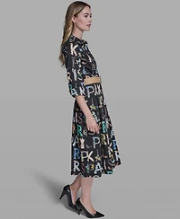 Karl Lagerfeld Paris Women's Allover Print Belted Collared Shirt Dress