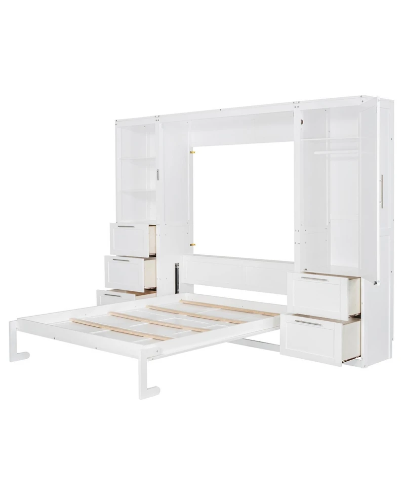 Streamdale Furniture Queen Murphy Bed with Closet, Drawers & Shelves - White