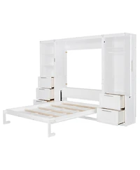 Streamdale Furniture Queen Murphy Bed with Closet, Drawers & Shelves - White