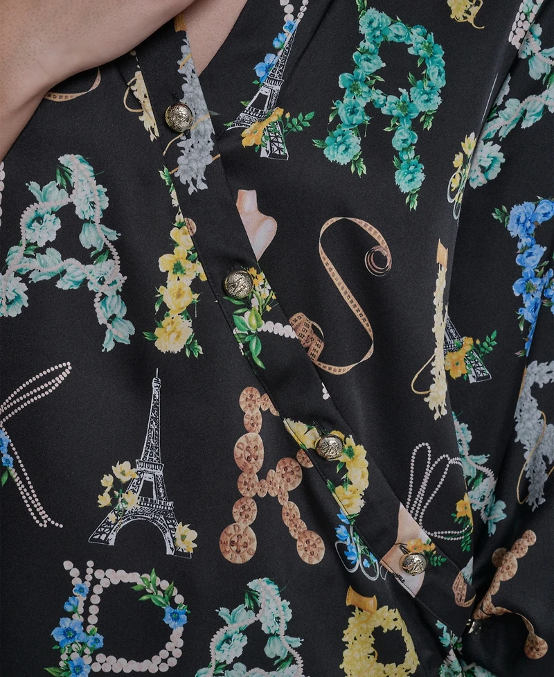 Karl Lagerfeld Paris Women's Printed 3/4-Sleeve Top