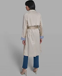 Karl Lagerfeld Paris Women's Color Block Collared Trench Coat