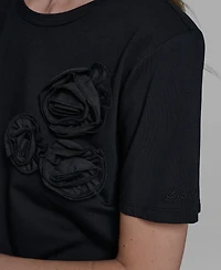 Karl Lagerfeld Paris Women's Rose Trim Knit Crewneck Top