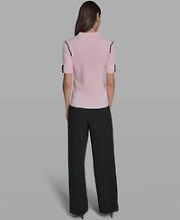 Karl Lagerfeld Paris Women's Short-Sleeve Johnny Collar Sweater