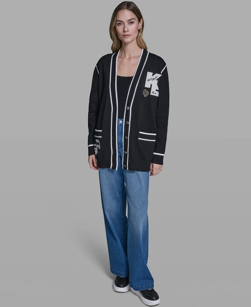 Karl Lagerfeld Paris Women's Long-Sleeve Varsity Cardigan