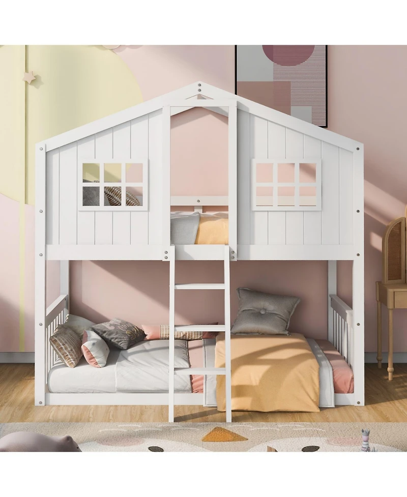 Streamdale Furniture Twin Over House Bunk Bed With Ladder, Wood
