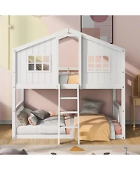 Streamdale Furniture Twin Over House Bunk Bed With Ladder, Wood