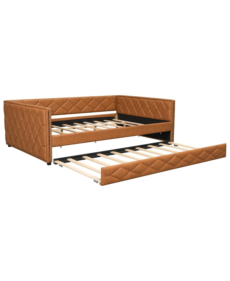 Streamdale Furniture Full Xl Size Upholstered Daybed with Trundle and Led