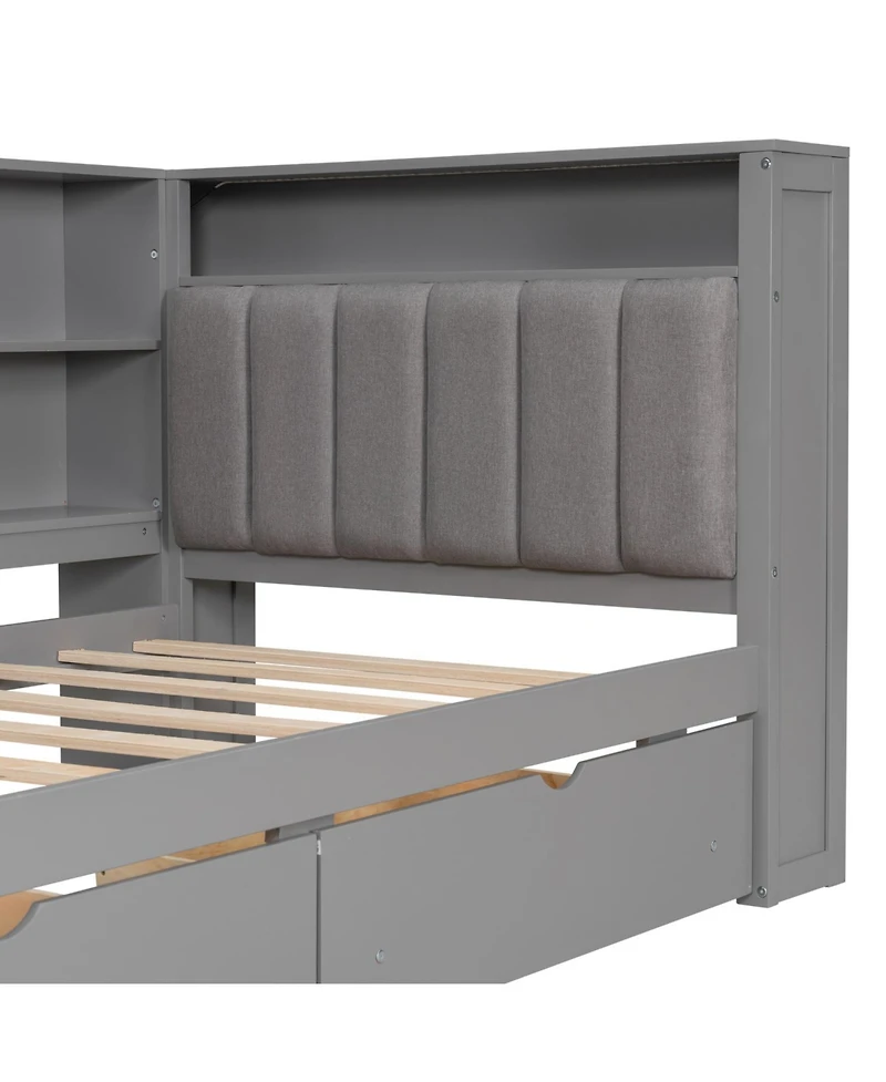 Streamdale Furniture Twin Platform Bed w/ Storage, Led, Desk, Charging, Upholstered Headboard