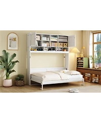 Streamdale Furniture Queen Size Wall Murphy Bed with Ample Storage Space and Chevron Stripes, White