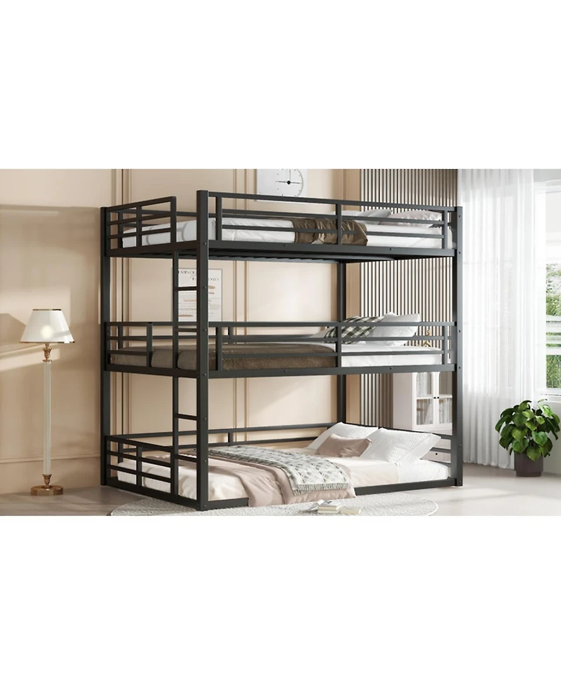 Streamdale Furniture Triple Bunk Bed, Full Over Full Over Full, Metal, Black