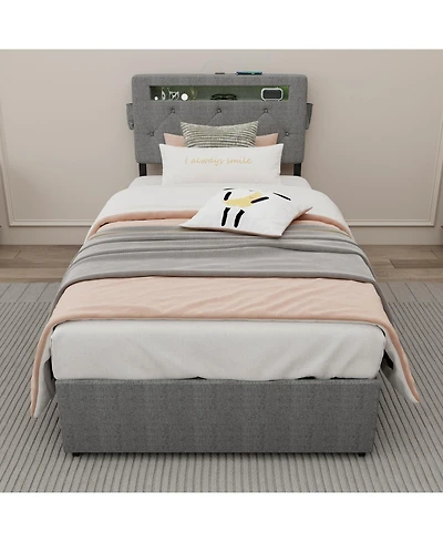 Streamdale Furniture Twin Bed Frame- Usb, Led, Headboard & 4 Storage Drawers