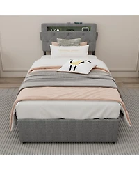 Streamdale Furniture Twin Bed Frame- Usb, Led, Headboard & 4 Storage Drawers