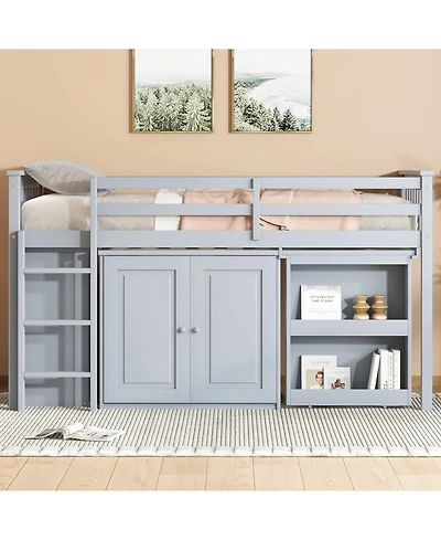 Streamdale Furniture Twin Loft Bed with Desk & Storage - Grey