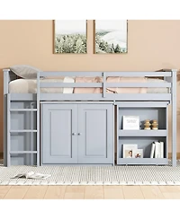 Streamdale Furniture Twin Loft Bed with Desk & Storage - Grey