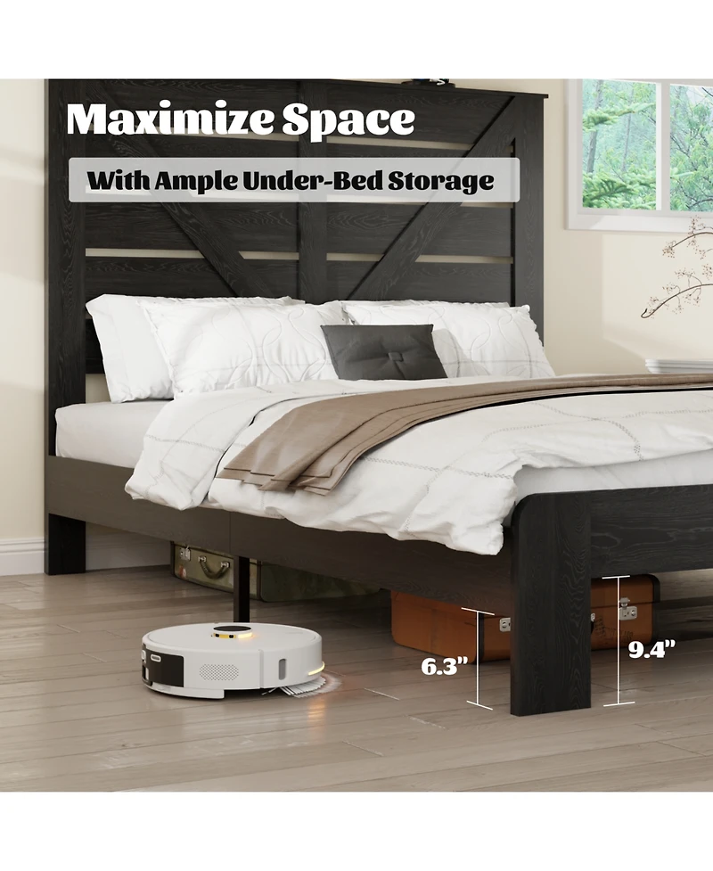 Streamdale Furniture King Wood Platform Bed Frame, Noise Free, Easy Assembly, Under Bed Storage, Black