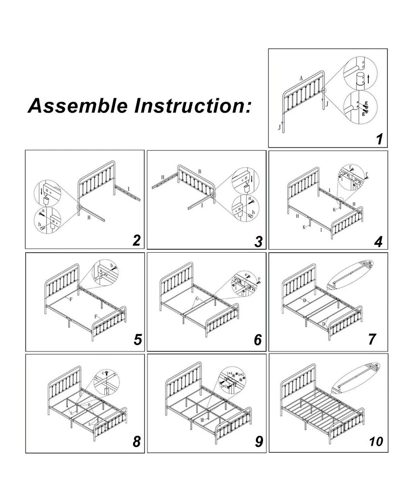 Streamdale Furniture Queen Metal Bed Frame with Vintage Headboard