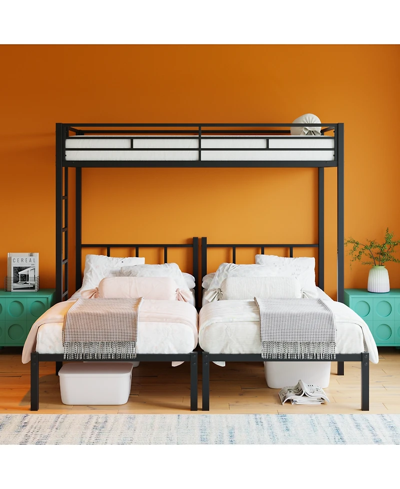 Streamdale Furniture Triple Twin Metal Bunk Bed with Guardrails & Ladder