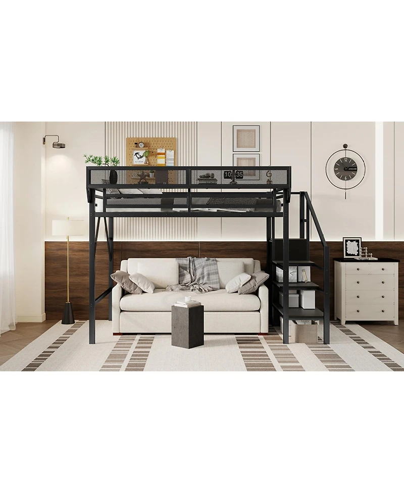 Streamdale Furniture Streamdale Twin Xl Loft Bed with Stairs & Storage Shelves