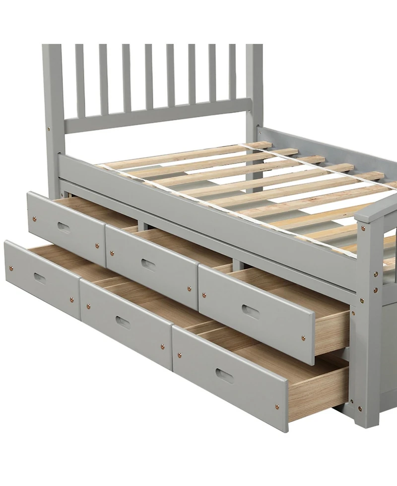 Streamdale Furniture Twin Size Platform Storage Bed Solid Wood Bed With 6 Drawers