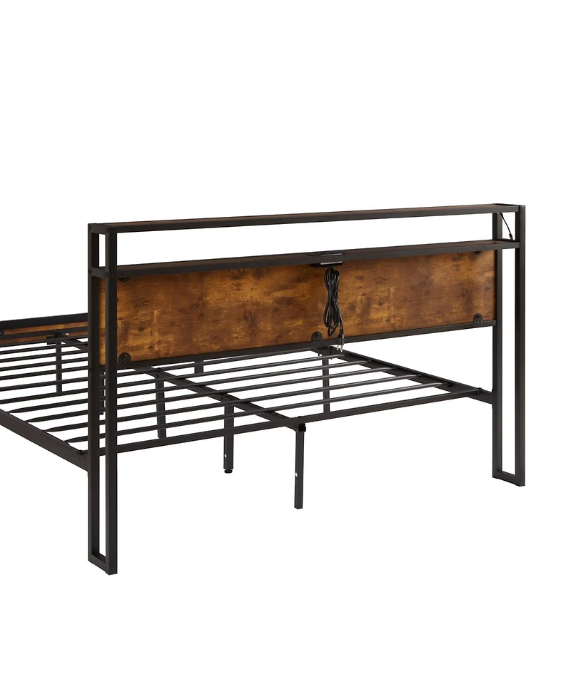 Streamdale Furniture King Size Platform Bed with Usb, Led Lights, Storage