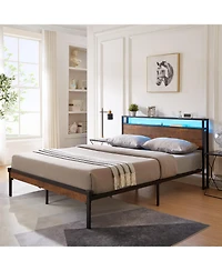 Streamdale Furniture King Size Platform Bed with Usb, Led Lights, Storage