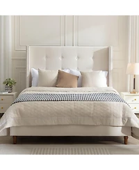 Streamdale Furniture Peyton King Bed Ivory Velvet Tufted Wingback