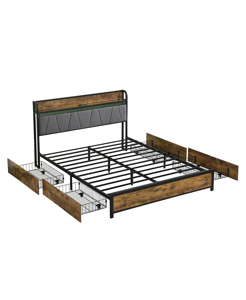 Streamdale Furniture Smart Bed Frame with Storage, Charging & Led