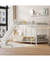 Simplie Fun Twin over Twin Size Metal Bunk Bed with Slide and Guardrails, Black