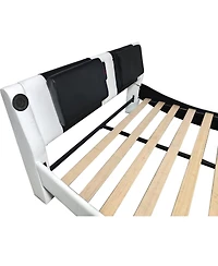 Streamdale Furniture + Platform Bed + Faux Leather + Led Lighting, Bluetooth, Massage + Bed