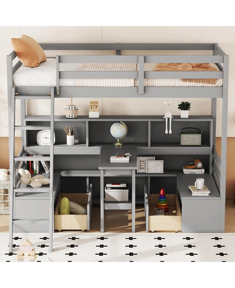 Streamdale Furniture Twin Loft Bed with Storage & Desk