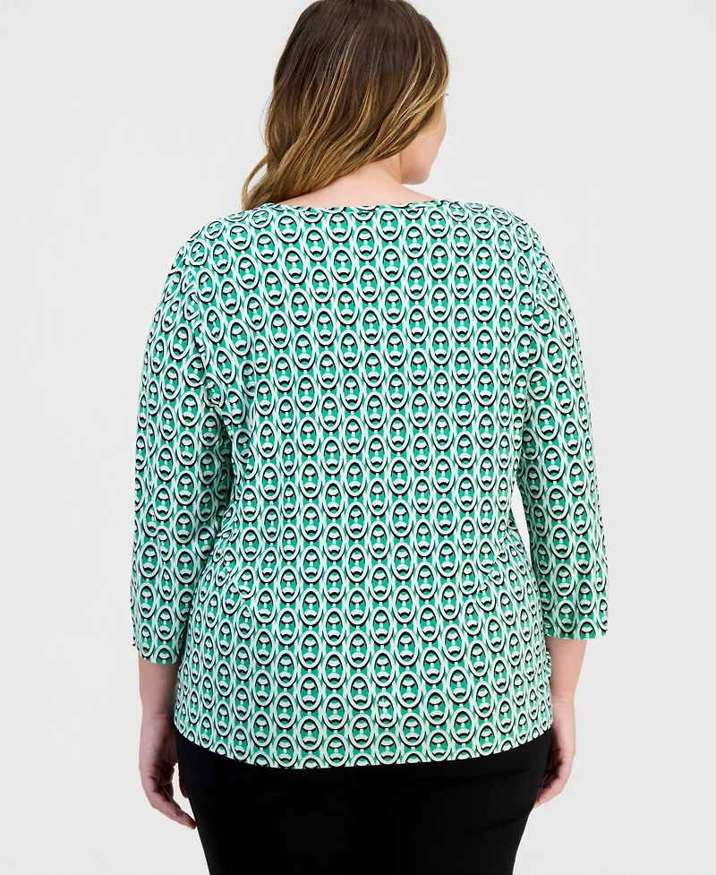 Jones New York Plus Printed 3/4-Sleeve Top