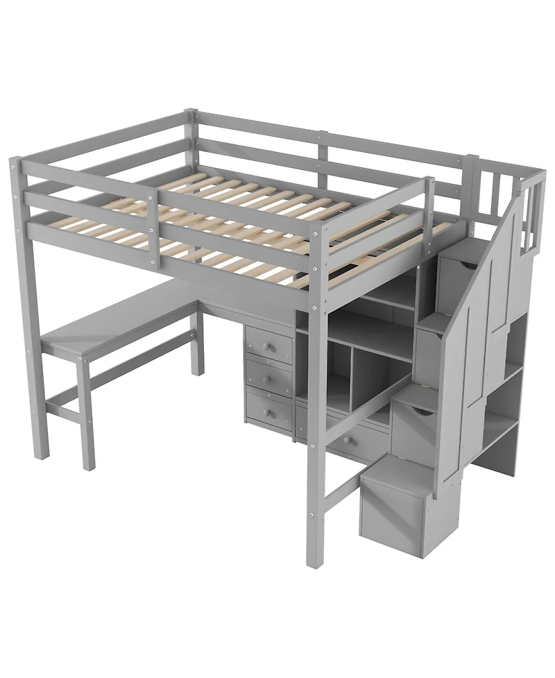 Streamdale Furniture Full Loft Bed with Desk, Drawers & Storage Staircase