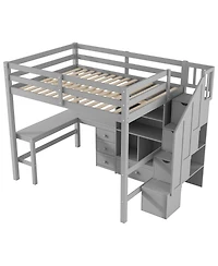 Streamdale Furniture Full Loft Bed with Desk, Drawers & Storage Staircase