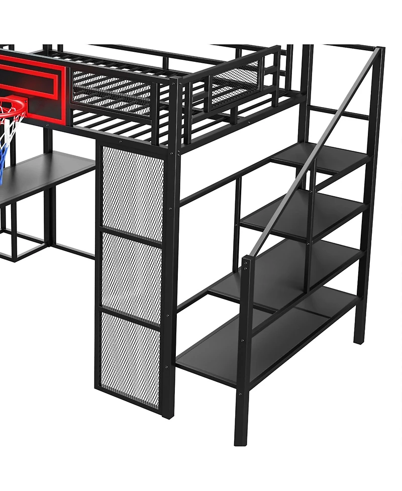 Streamdale Furniture Metal Loft Bed with Desk, Wardrobe, Slide & Stairs