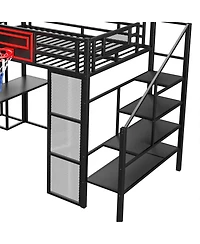 Streamdale Furniture Metal Loft Bed with Desk, Wardrobe, Slide & Stairs