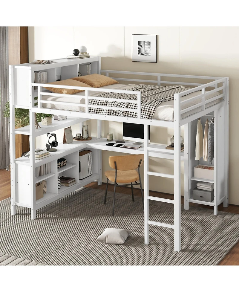 Streamdale Furniture Queen Loft Bed with Desk & Wardrobe
