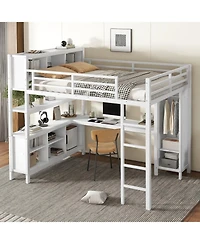 Streamdale Furniture Queen Loft Bed with Desk & Wardrobe