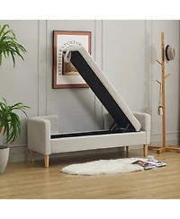 Streamdale Furniture Corduroy Storage Bench w/ Armrests & Pillows