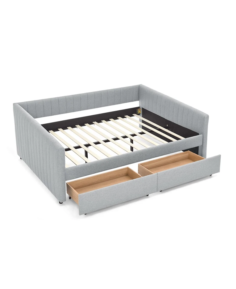 Streamdale Furniture Grey Upholstered Daybed with Storage Drawers, 86.5" x 65" x 30"