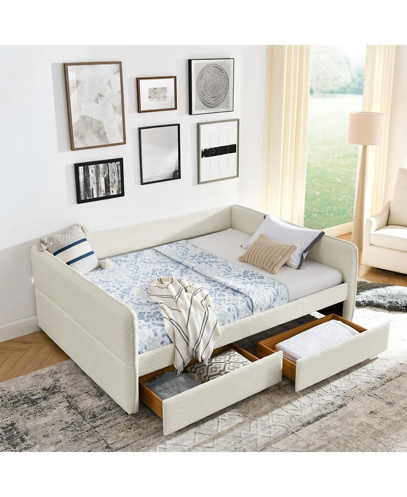 Streamdale Furniture Boucle Tufted Daybed with Trundle and Drawers (Queen)