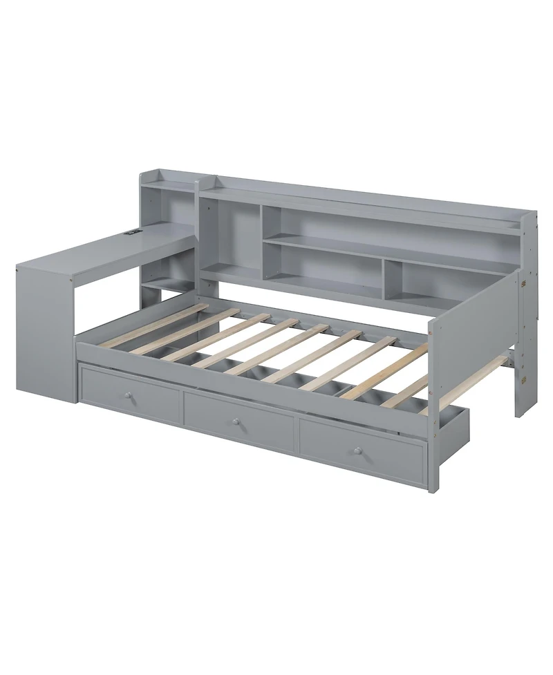 Streamdale Furniture Twin Size Wooden Daybed With 3 Drawers, Usb Ports and desk