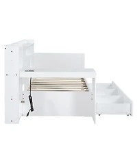 Streamdale Furniture Twin Size Wooden Daybed With 3 Drawers, Usb Ports and desk, White