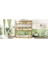 Streamdale Furniture Streamdale Triple Twin Oak Bunk Bed with Guardrails and Ladders