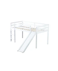 Streamdale Furniture Twin Low Loft Bed with Slide, Ladder, Safety Guardrails, Rubber Wood Twin Loft Bed,White
