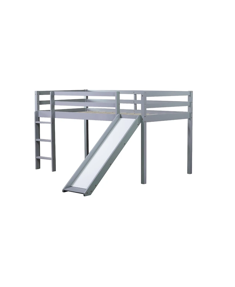 Streamdale Furniture Twin Low Loft Bed with Slide, Ladder, Safety Guardrails, Rubber Wood Twin Loft Bed