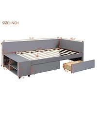 Streamdale Furniture Twin size L-Shaped Upholstered Platform Bed with Storage and Drawers