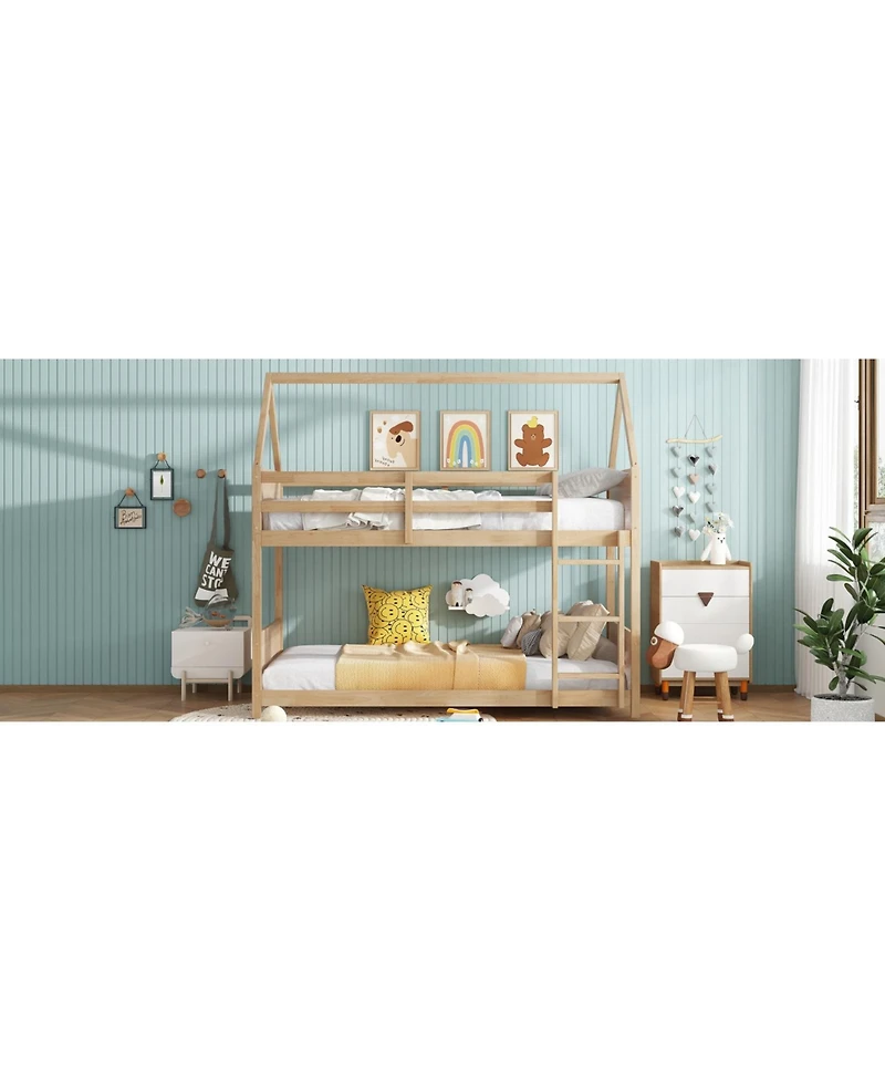 Streamdale Furniture Twin Over Twin Bunk Bed with Headboards and Safety Guardrails