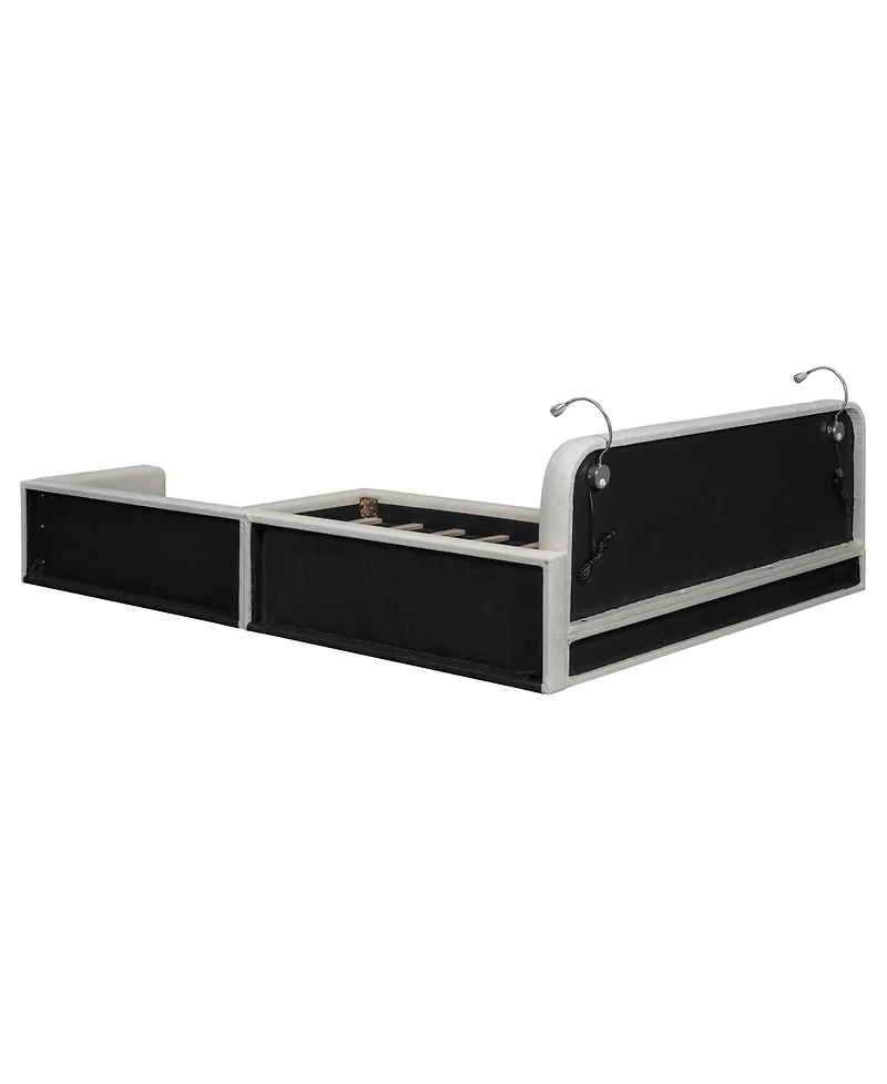 Streamdale Furniture Queen Upholstered Platform Bed with 2 Reading Lights